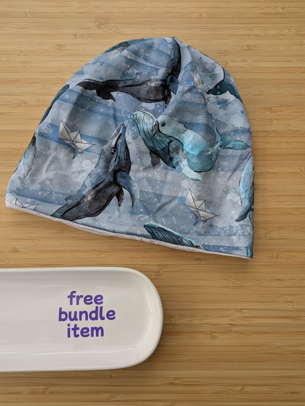 Reversible Cozy Beanie Hat/Toque - Whale Print